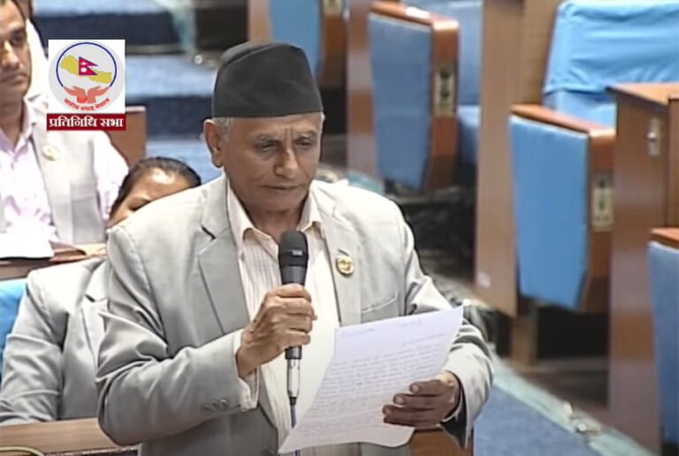 Hitraj Pandey, CPN (Maoist Centre) Chief Whip, speaking in Parliament about teachers' demands