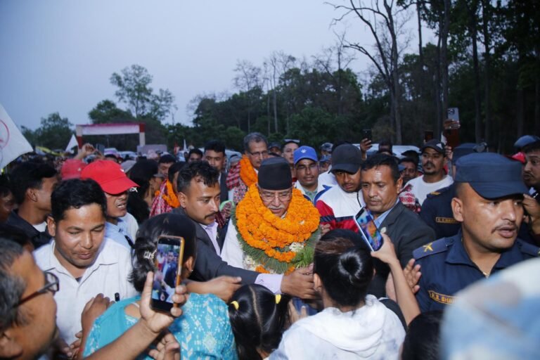 Pushpa Kamal Dahal among crowd during Maoist campaign finale in Kanchanpur